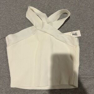 Glassons white ribbed cross neck top size medium